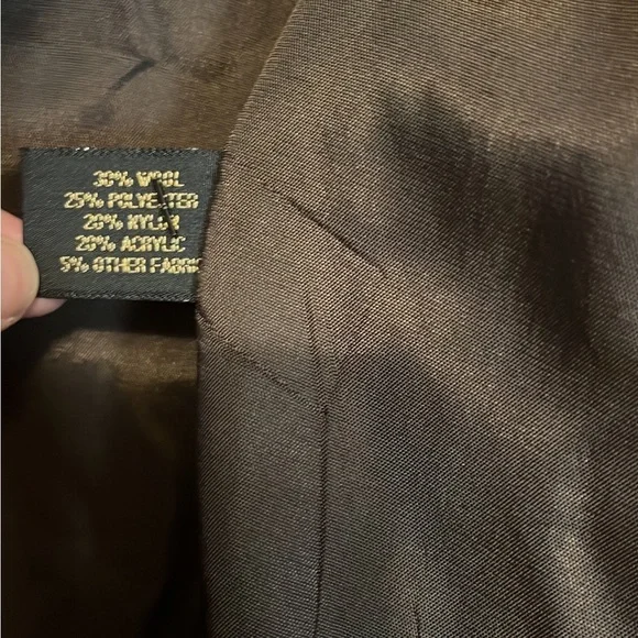 Women's vintage express wool blend plaid blazer brown faux suede collar size M - Picture 2 of 4